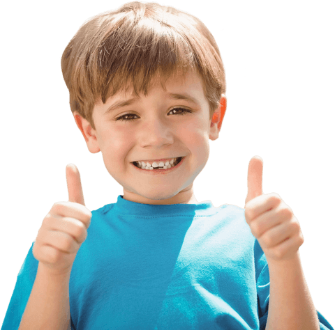 Happy Child in Blue T-Shirt Giving Thumbs Up Transparent Background