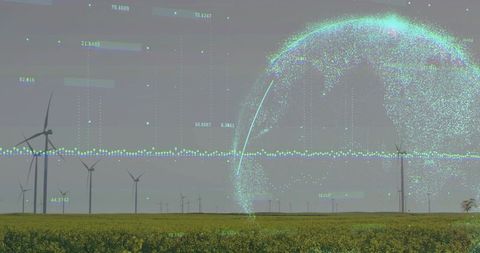 Windfarm visualizing holographic telemetry dome for renewable energy analytics and sensors