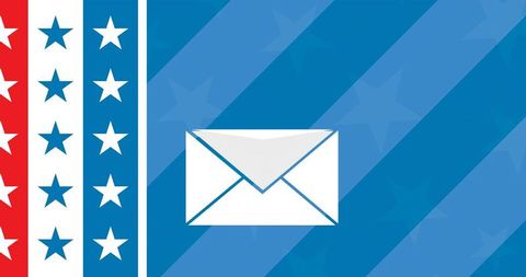 Minimalist envelope symbolizing patriotic mail and voting on red white blue star-striped background