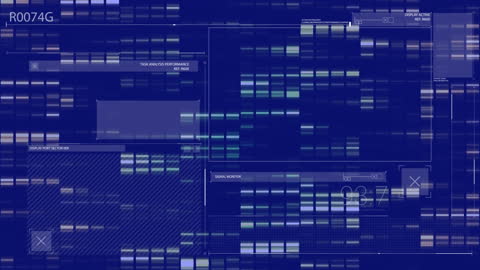 Futuristic Animation of Data Processing on Blue Digital Interface