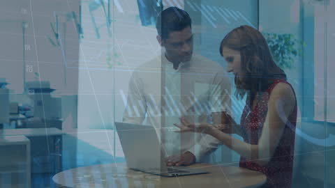 Business Professionals with Financial Graphs and Digital Interface