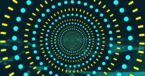 Hypnotic Neon Cyberspace Tunnel with Vibrant Shapes