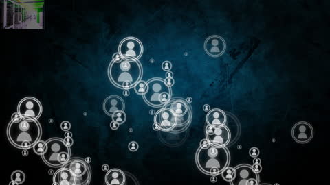 Abstract Network of Floating Human Icons on Technological Background