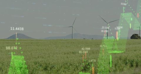 Wind Turbines in Cropland with Green Data Overlay