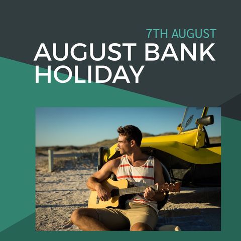 caucasian man playing guitar near beach car for august bank holiday - Download Free Stock Templates Pikwizard.com