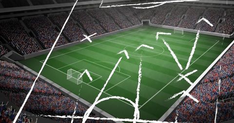 Illustrated Football Strategy Overlay in Packed Stadium