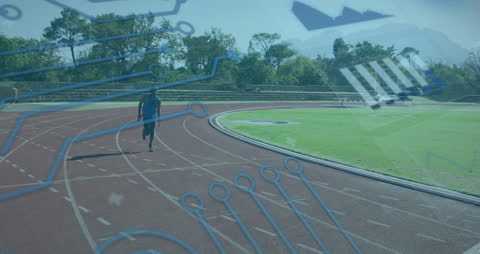 Athlete with Disability Running on Track with Digital Overlay