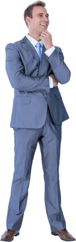Smiling businessman pondering on transparent background