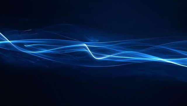 Flowing neon blue light ribbons on dark gradient background for tech futuristic visuals