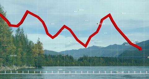 Fluctuating Line Graph Overlay on Mountain Lake