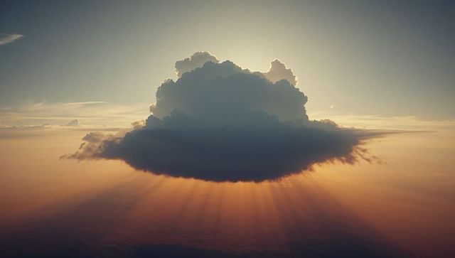 Dramatic Cumuliform Cloud with Sun Rays at Sunset