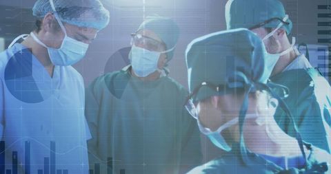 Surgeons in Operating Room with Digital Overlay of Medical Data