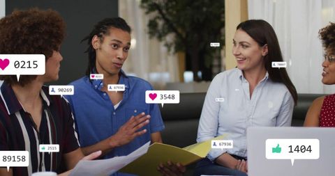 Diverse Team in Discussion with Social Media Interaction Icons - Download Free Stock Images Pikwizard.com
