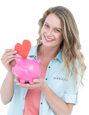 smiling woman holding piggy bank and red heart, positive savings concept - Download Free Stock Videos Pikwizard.com