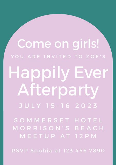 Perfect for bachelorette parties, this stylish pastel-themed invitation features bold text and detailed event information. Suitable for digital or printed use. Ideal for those looking to create attractive and engaging invites for girls' gatherings and similar events.