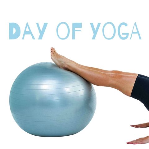 Day of yoga with fitness ball and creative design