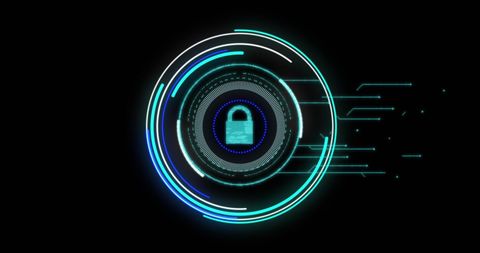 Cybersecurity Padlock in Neon Scan Interface - Download Free Stock Images Pikwizard.com