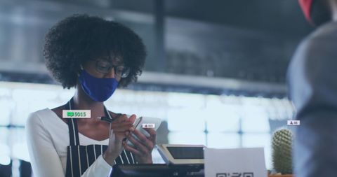 Saleswoman Analyzing Smartphone Data with Virtual Business Insights