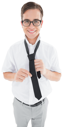 smiling man adjusting tie on transparent background - Download Free Stock Videos Pikwizard.com