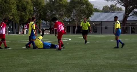 Intense Soccer Match with Players in Action on Field