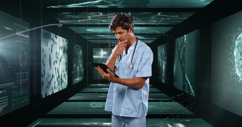 Doctor Analyzing Digital Data in Virtual Healthcare Setting