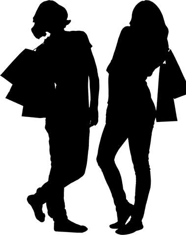 Silhouettes of Women Holding Shopping Bags on Transparent Background