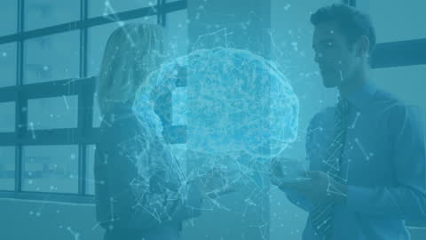 Digital Brain Overlay on Business Colleagues Discussing