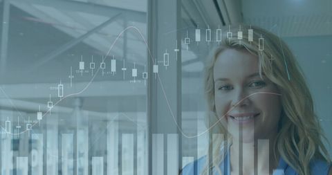 Businesswoman analyzing stock market data trends