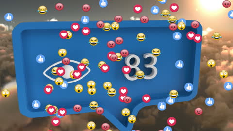 Floating Emoticons Over Social Media Reaction Graphic