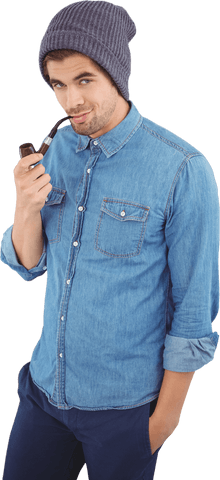 confident hipster in denim and knit hat smoking pipe transparent background - Download Free Stock Videos Pikwizard.com