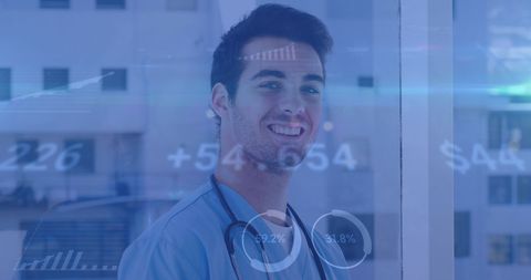 Smiling Male Doctor Analyzing Financial Healthcare Data