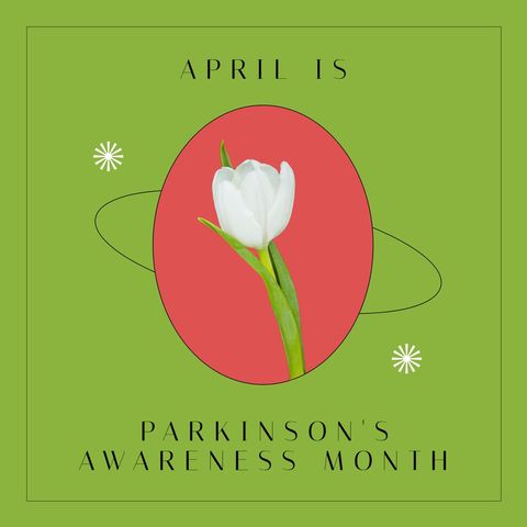 parkinson's awareness month graphic with white tulip on green background - Download Free Stock Templates Pikwizard.com