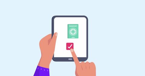 Hands illustratively navigating digital passport on tablet