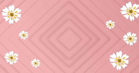 White flowers on pink geometric floral abstract
