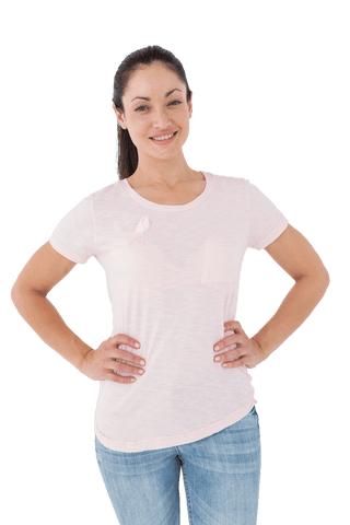 Confident Woman in Pink Attire with Breast Cancer Awareness Ribbon Transparent Background - Download Free Stock Videos Pikwizard.com