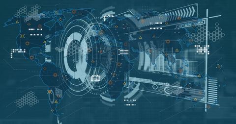 Global Data Processing Interface on World Map Background - Download Free Stock Images Pikwizard.com