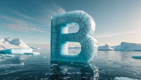 Massive ice letter b sculpture drifting in polar waters