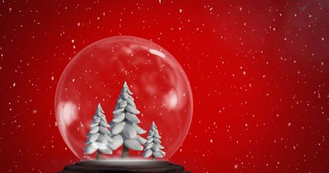Christmas Snow Globe with Falling Snow on Red Background