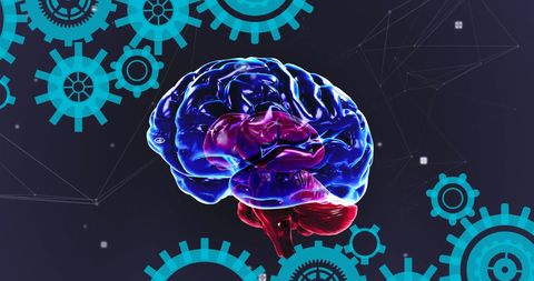 Abstract Brain with Gears on Dark Digital Background - Download Free Stock Images Pikwizard.com