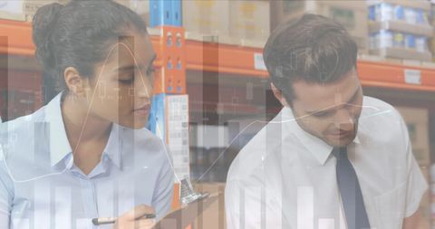 Digital Data Overlay With Workers Writing in Warehouse