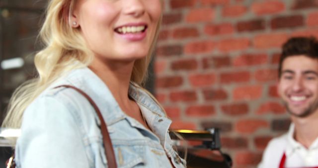 Smiling Blonde Woman Ordering at Coffee Shop - Download Free Stock Images Pikwizard.com