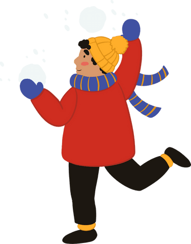 Child enjoying winter snowball toss with transparent background