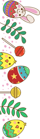 Whimsical easter border with bunny and chicks on transparent background