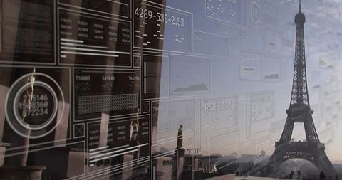 futuristic digital data overlay beyond eiffel tower paris - Download Free Stock Images Pikwizard.com