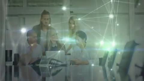 Business Team Analyzing Digital Data with Network Overlay