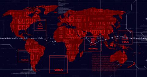 Global Cyber Threats Map with Virus and Malware Warnings - Download Free Stock Images Pikwizard.com