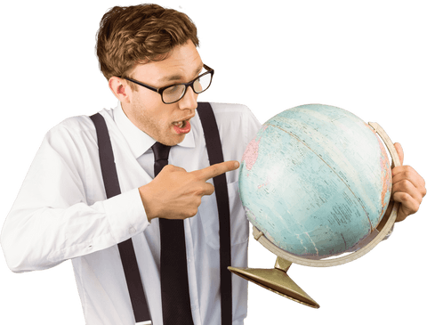 Transparent Geeky Businessman Pointing at Globe for Travel Concept - Download Free Stock Videos Pikwizard.com