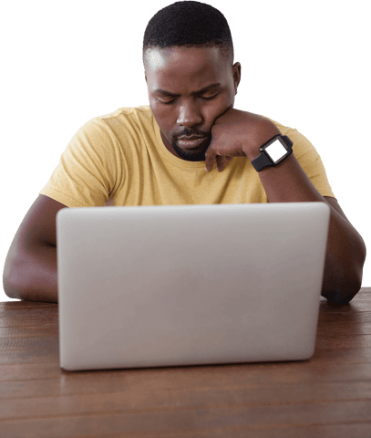 thoughtful man working on laptop with transparent background - Download Free Stock Videos Pikwizard.com