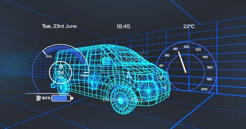 futuristic vehicle dashboard with 3d van model display - Download Free Stock Images Pikwizard.com