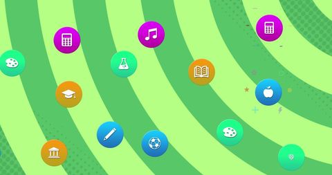 Colorful Education Icons on Vibrant Green Background - Download Free Stock Images Pikwizard.com